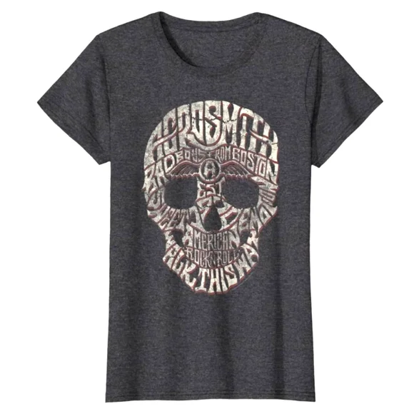 Aerosmith Dark Heather Gray Skull Graphic Tee Punk Music Classic Rock Band Gift - Picture 2 of 6